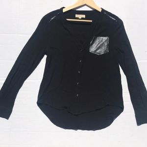 Black Swan Long Sleeve V-Neck Button Down Shirt